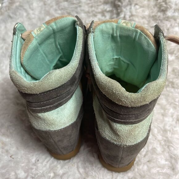 Sam Edelman leather suede gray & mint green &fabric tan lace up wedge bo… - Picture 11 of 14